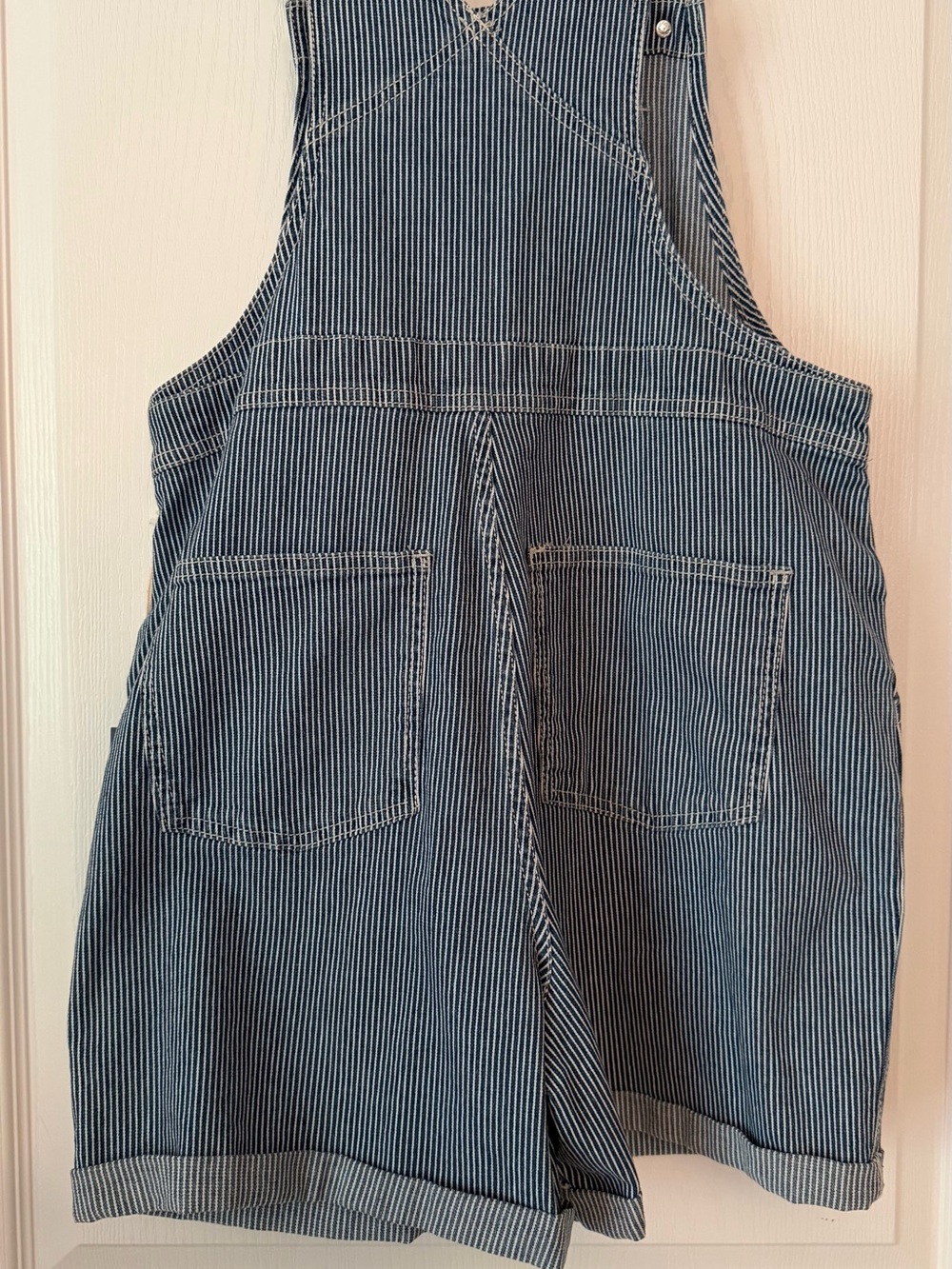 Universal Thread Blue & White Striped Denim Short Overalls - Picture 7 of 15